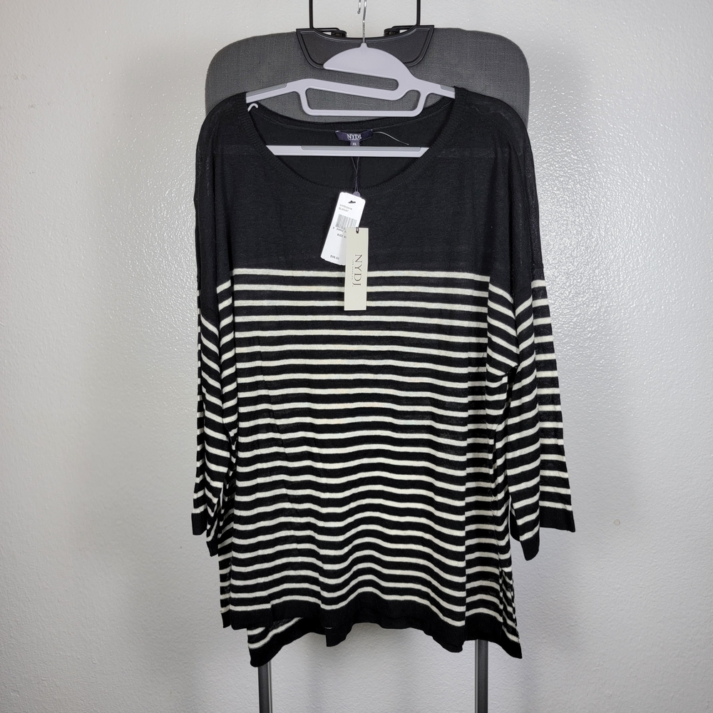 NYDJ Women's Black And White Stripe Long Sleeve Light Sweatshirt Top Size XL